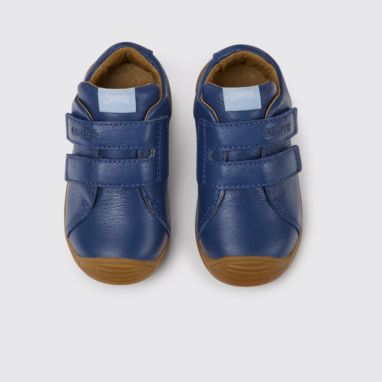 Overhead view of Dadda Blue leather sneakers for kids