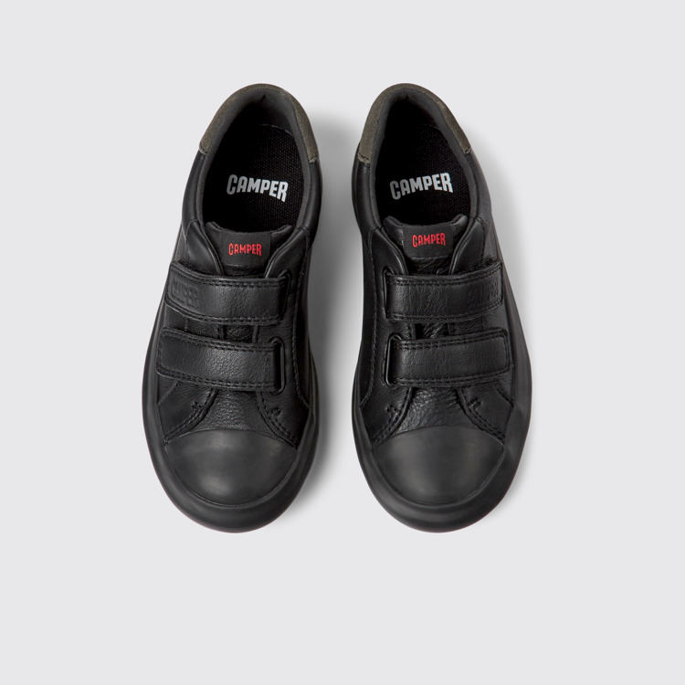 Overhead view of Pursuit Black leather and nubuck sneakers for kids