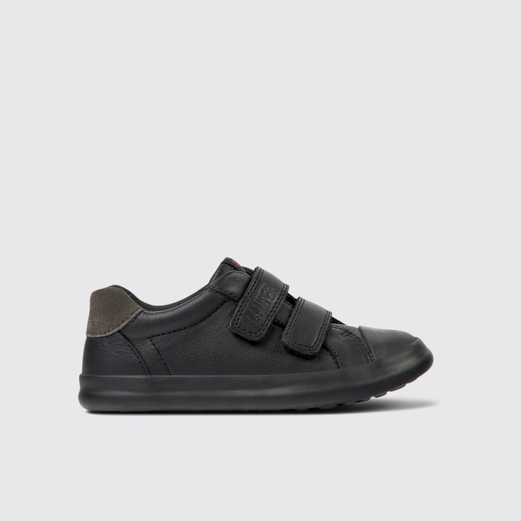 Side view of Pursuit Black leather and nubuck sneakers for kids