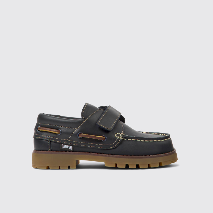 Side view of Compas Dark blue leather shoes for kids