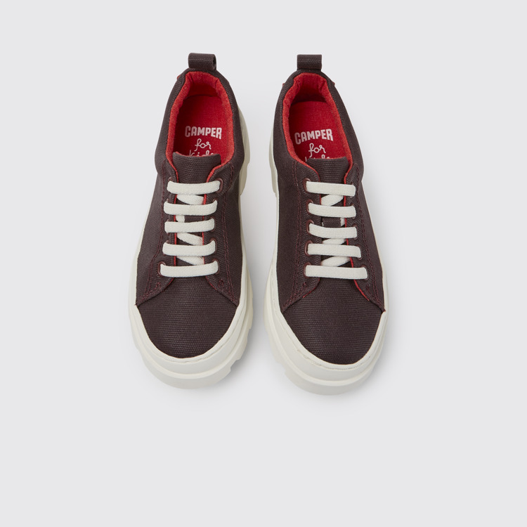 Overhead view of Brutus Burgundy organic cotton shoes for kids