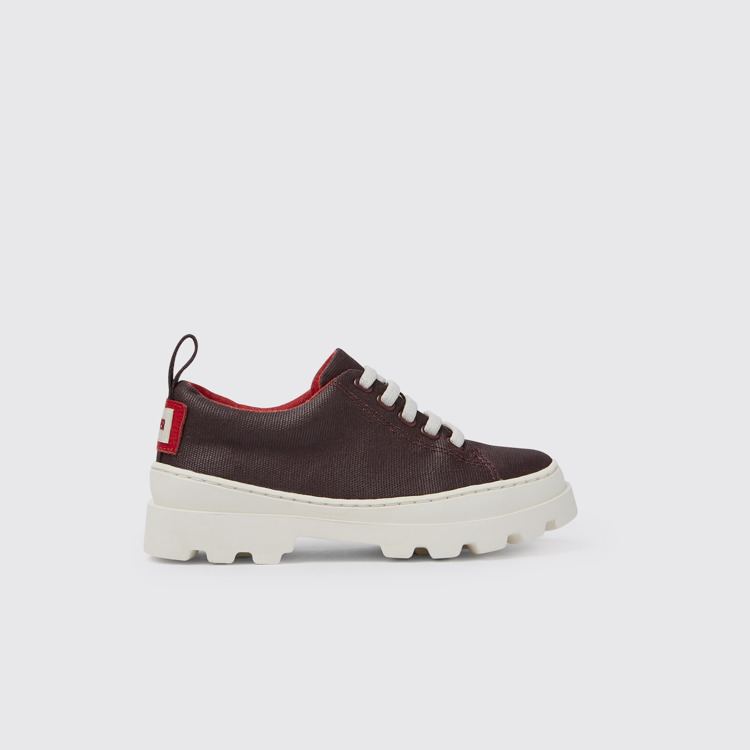 Side view of Brutus Burgundy organic cotton shoes for kids