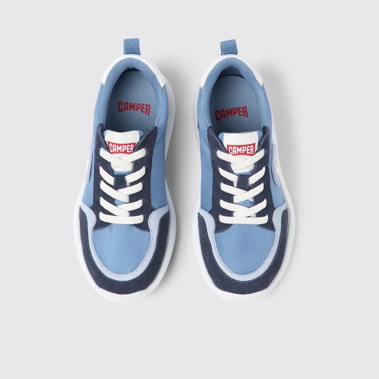 Overhead view of Driftie Blue textile and nubuck sneakers for kids