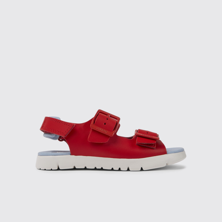 Side view of Oruga Red leather sandals for kids