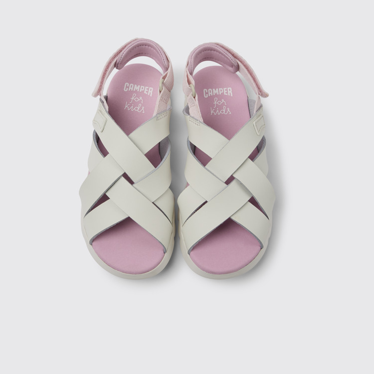 Overhead view of Oruga White leather sandals for kids