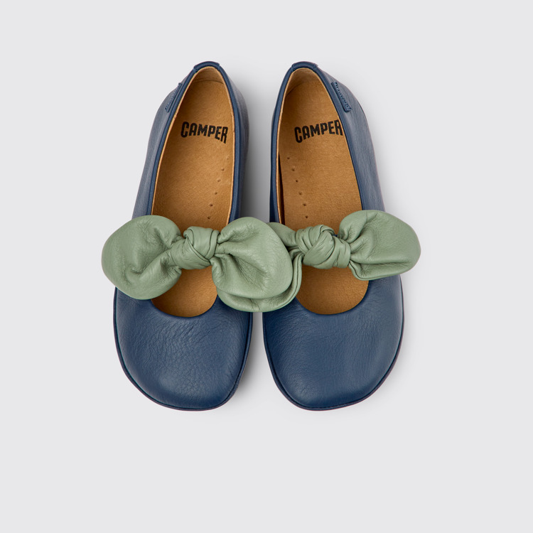 Overhead view of Right Blue and green leather ballerinas for kids