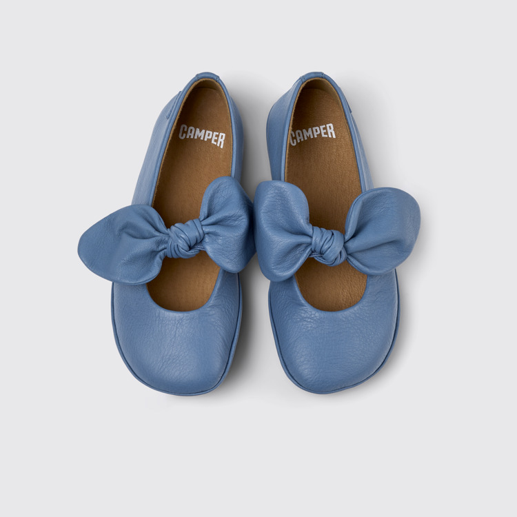 Overhead view of Right Blue Leather Ballerina for Kids.