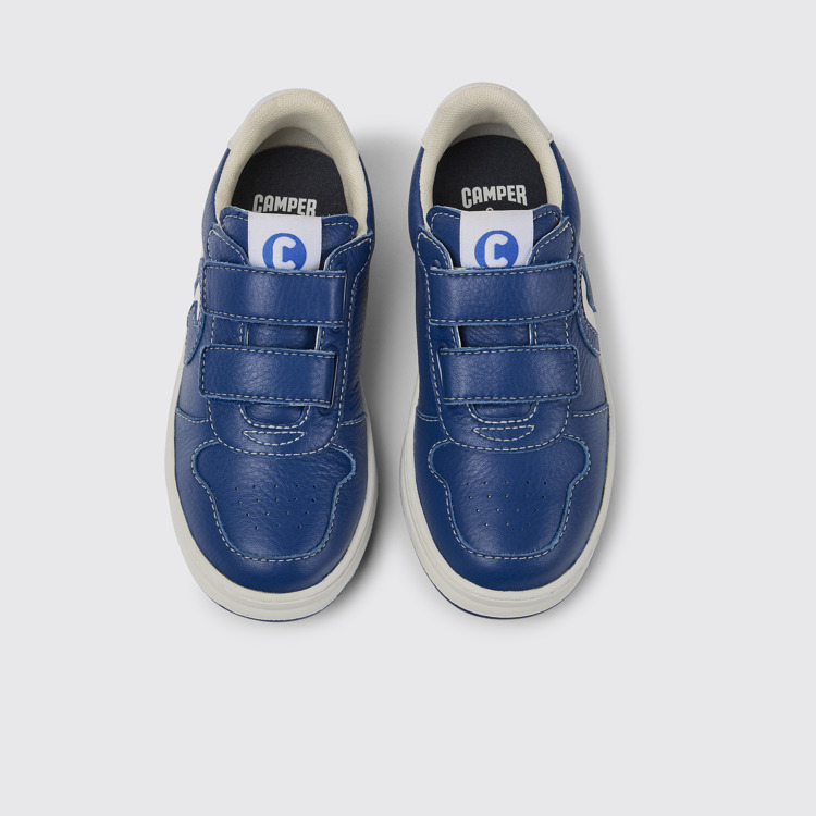 Overhead view of Runner Blue and white leather sneakers for kids