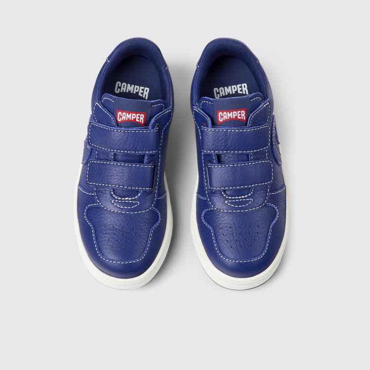 Overhead view of Runner Blue leather sneakers