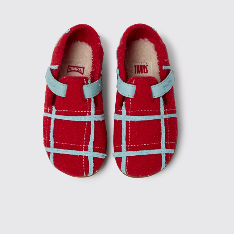 Overhead view of Twins Red natural wool slippers