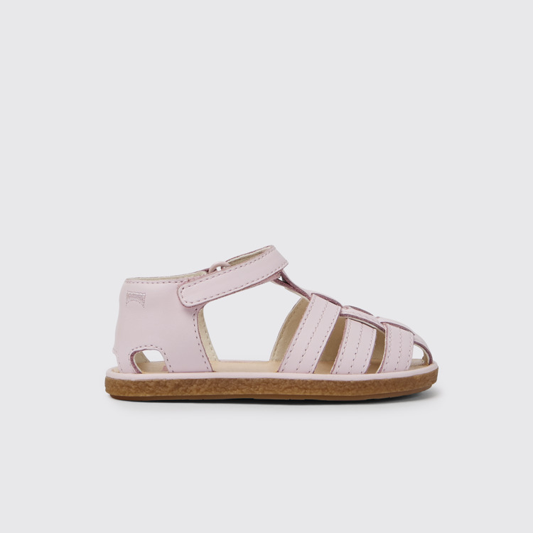 Side view of Miko Pink leather sandals for girls