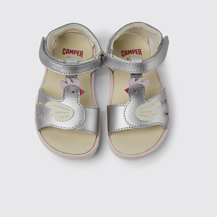 Overhead view of Miko Silver leather sandals for girls