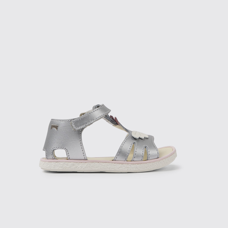 Side view of Miko Silver leather sandals for girls