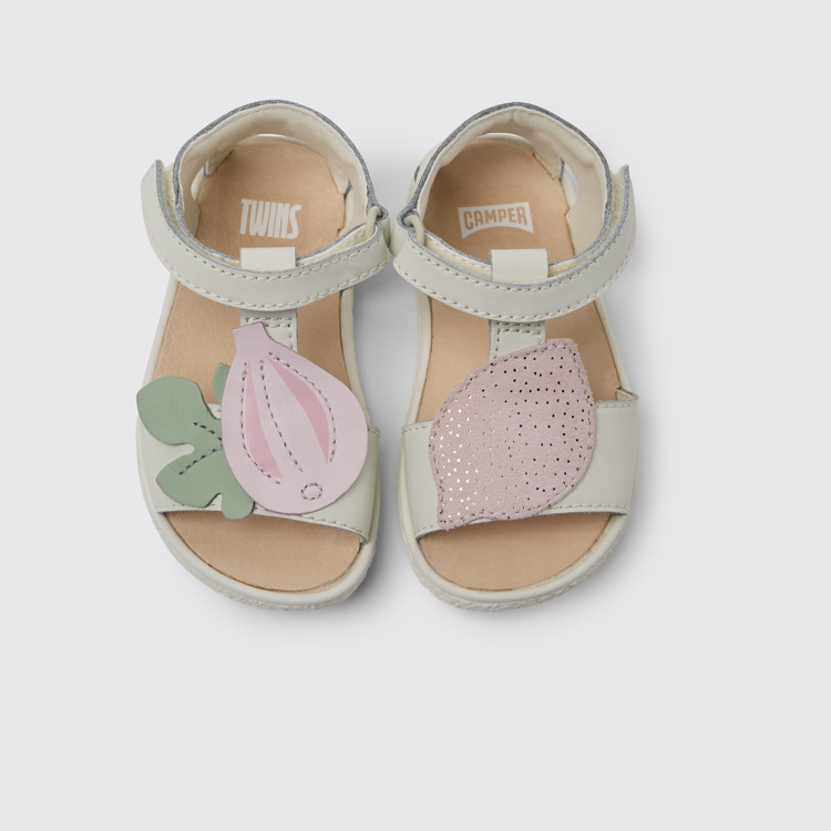 Overhead view of Twins White leather sandals for girls