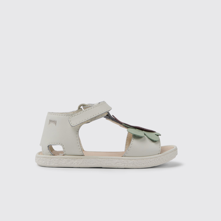 Side view of Twins White leather sandals for girls