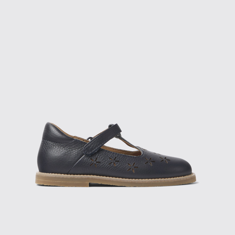 Side view of Savina Navy blue leather shoes for kids