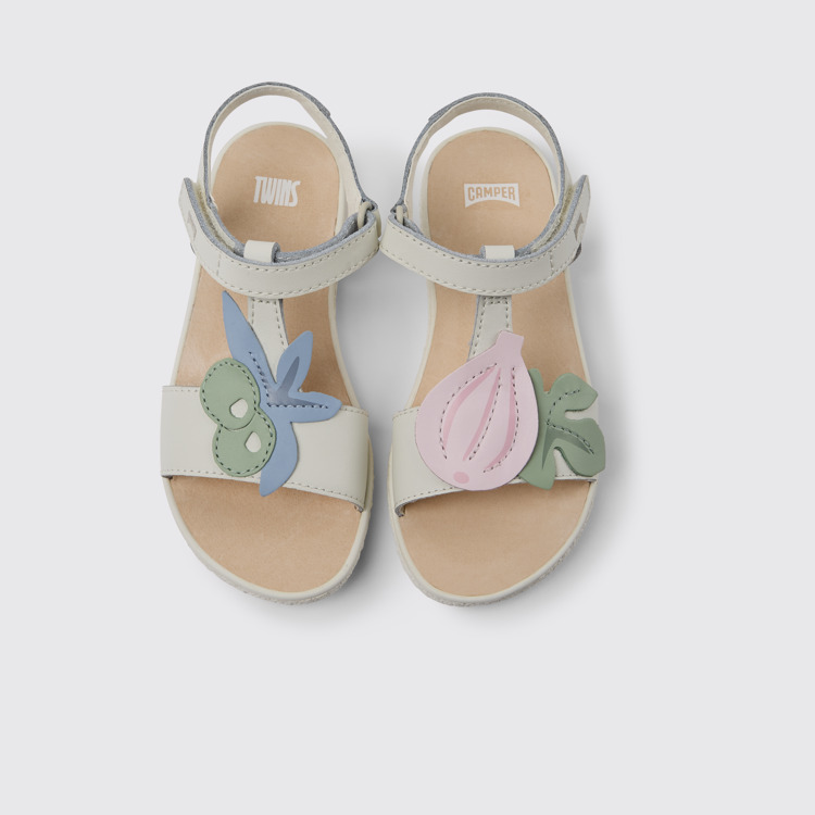 Overhead view of Twins White leather sandals for girls