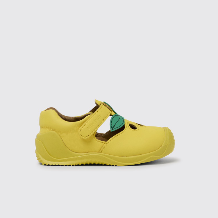 Side view of Twins Yellow and green leather shoes for kids