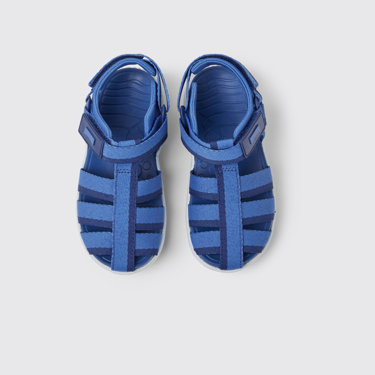 Overhead view of Wous Blue sandals for kids