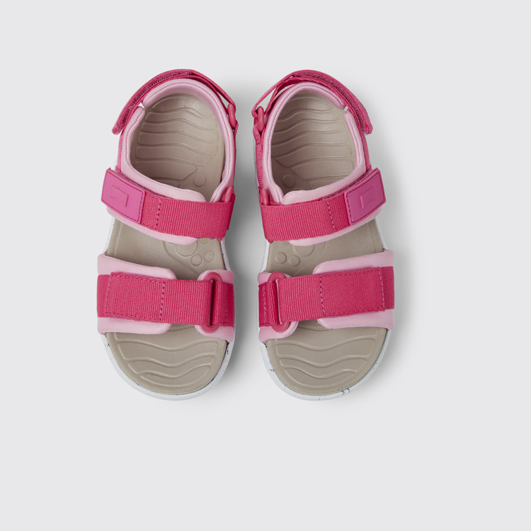 Overhead view of Wous Pink sandals for kids