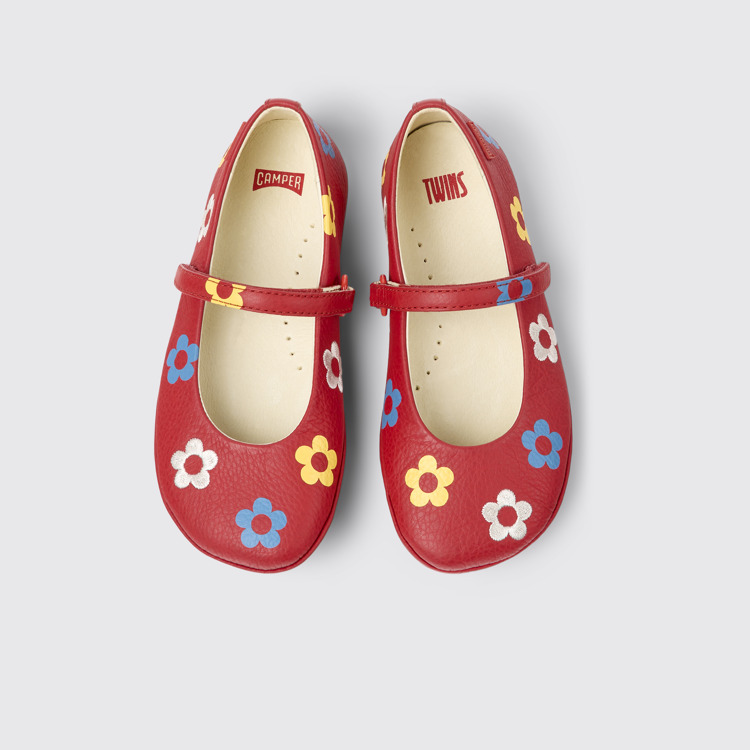 Overhead view of Twins Red leather ballerinas for kids