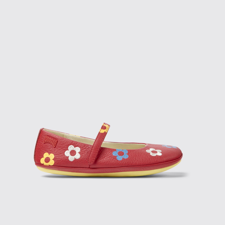 Side view of Twins Red leather ballerinas for kids