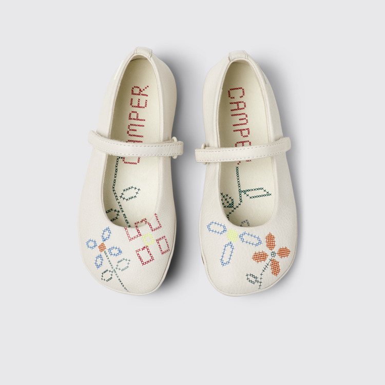 Overhead view of Twins White Leather Ballerina for Kids.