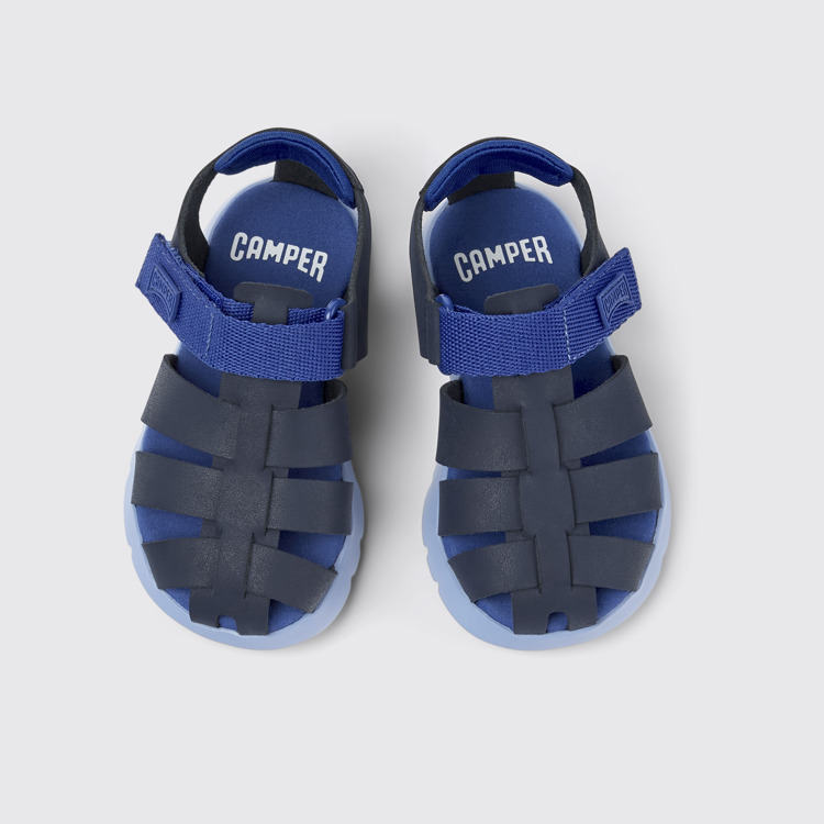 Overhead view of Oruga Blue Leather/Textile Sandal