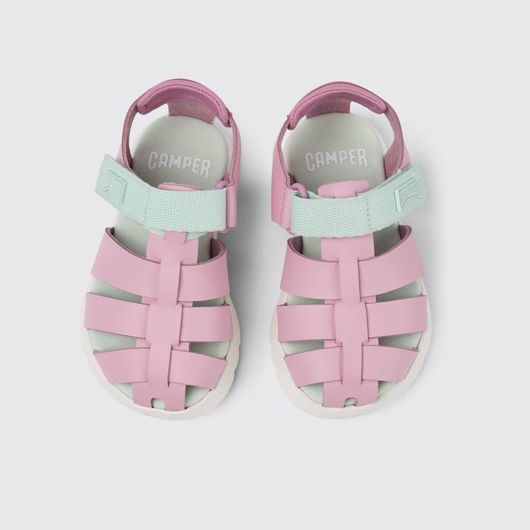 Overhead view of Oruga Pink Leather/Textile Sandal