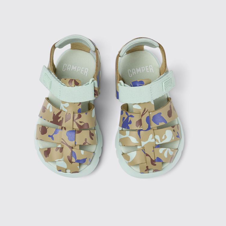 Overhead view of Oruga Multicolored Leather/Textile Sandal