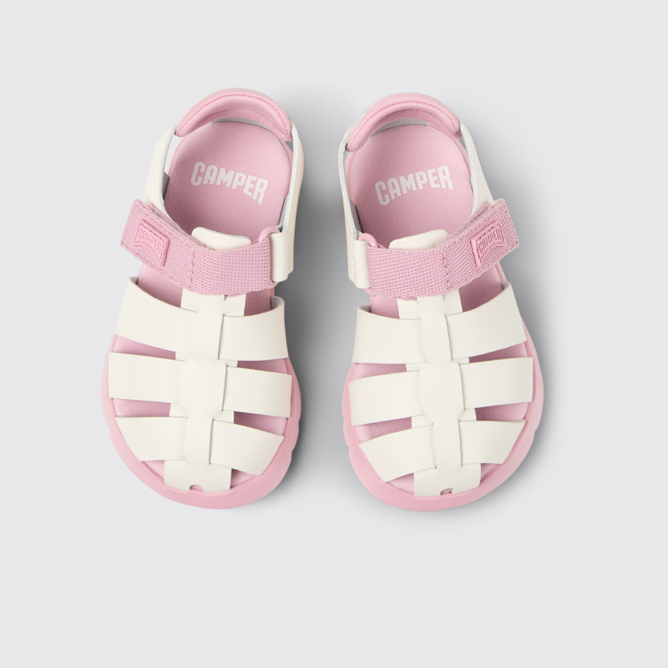 Overhead view of Oruga Multicolor Leather and Textile Sandals for Kids.