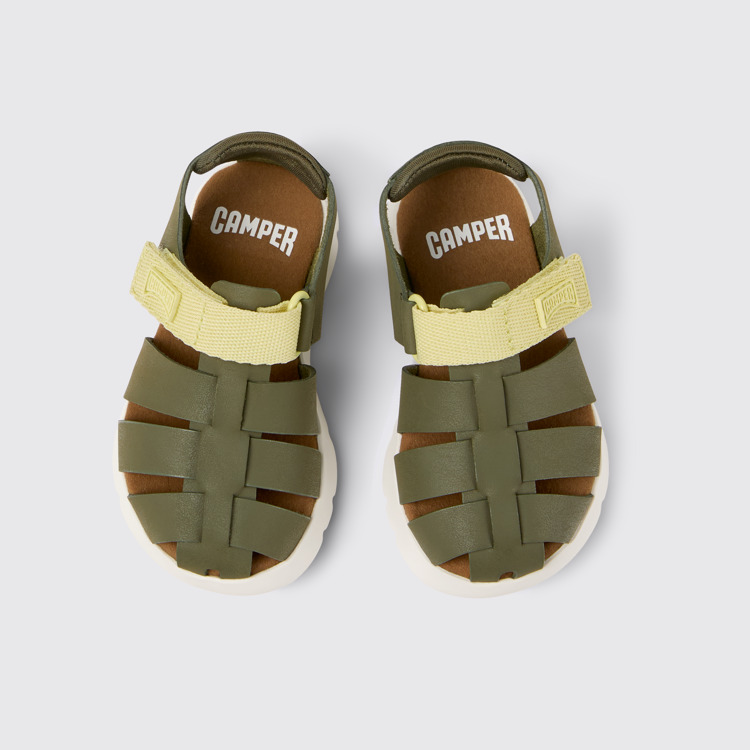 Overhead view of Oruga Multicolor Leather and Textile Closed Sandals for Kids.