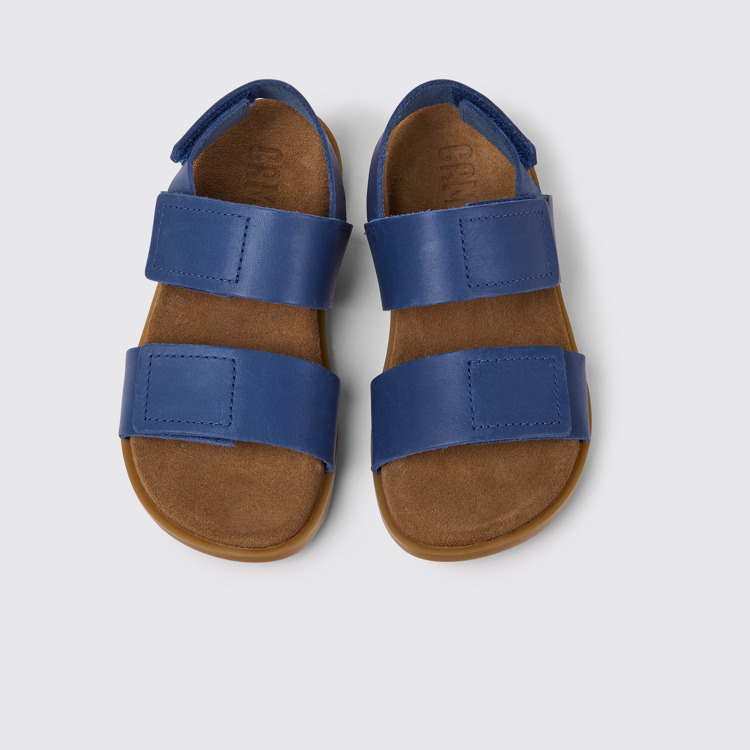 Overhead view of Brutus Sandal Blue leather sandals for kids