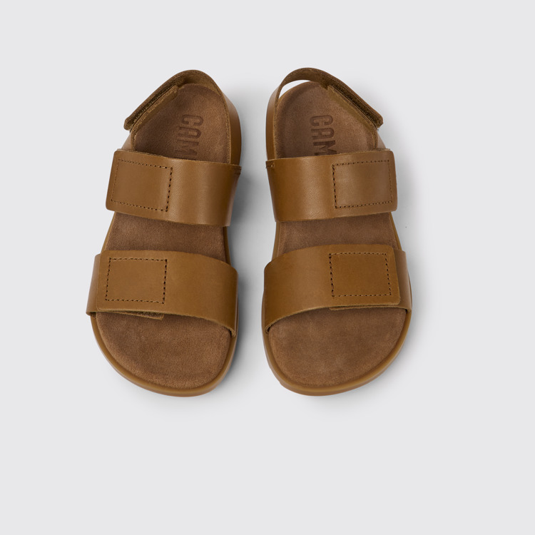 Overhead view of Brutus Sandal Brown leather sandals for kids