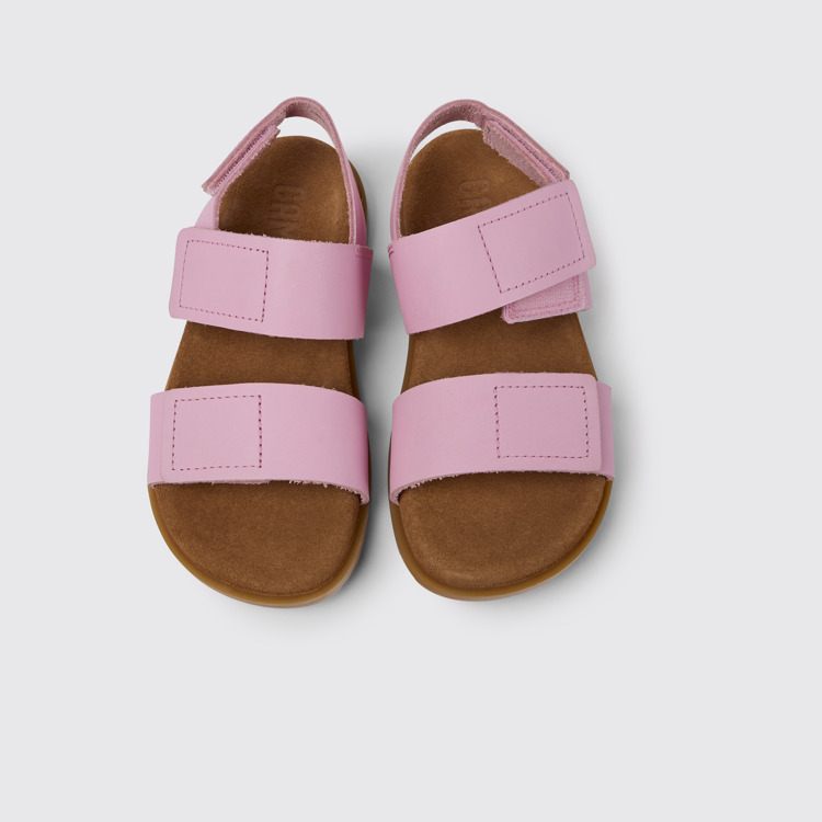 Overhead view of Brutus Sandal Pink leather sandals for girls