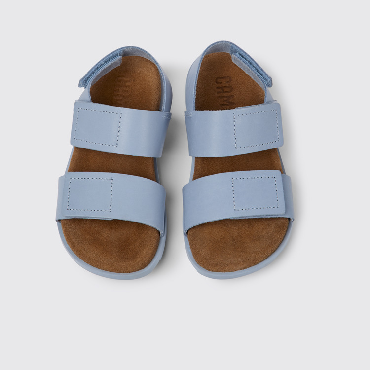 Overhead view of Brutus Sandal Light blue leather sandals for girls