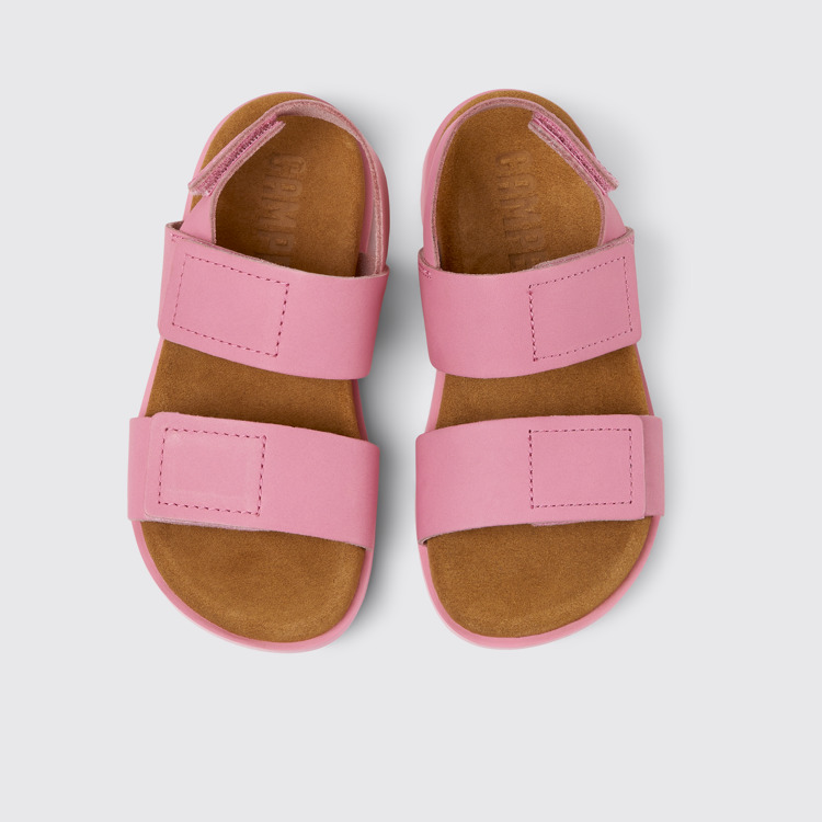 Overhead view of Brutus Sandal Pink leather sandals for kids