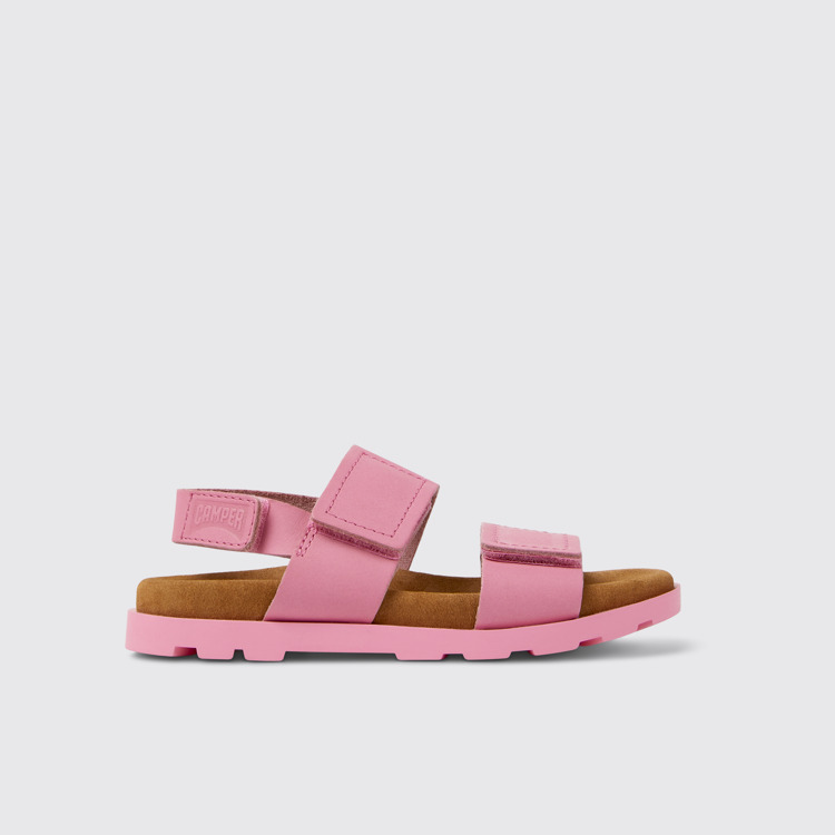 Side view of Brutus Sandal Pink leather sandals for kids