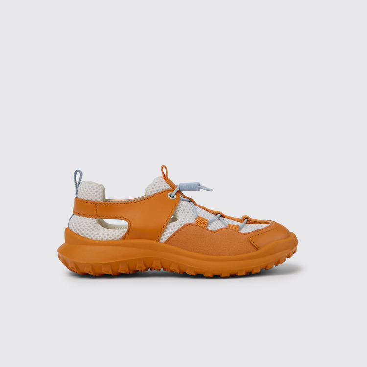 Side view of CRCLR White and orange sneakers for kids