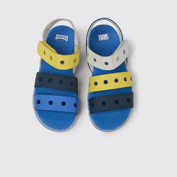 Overhead view of Twins Multicolored leather sandals for kids