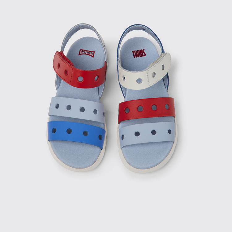 Overhead view of Twins Multicolored leather sandals for kids