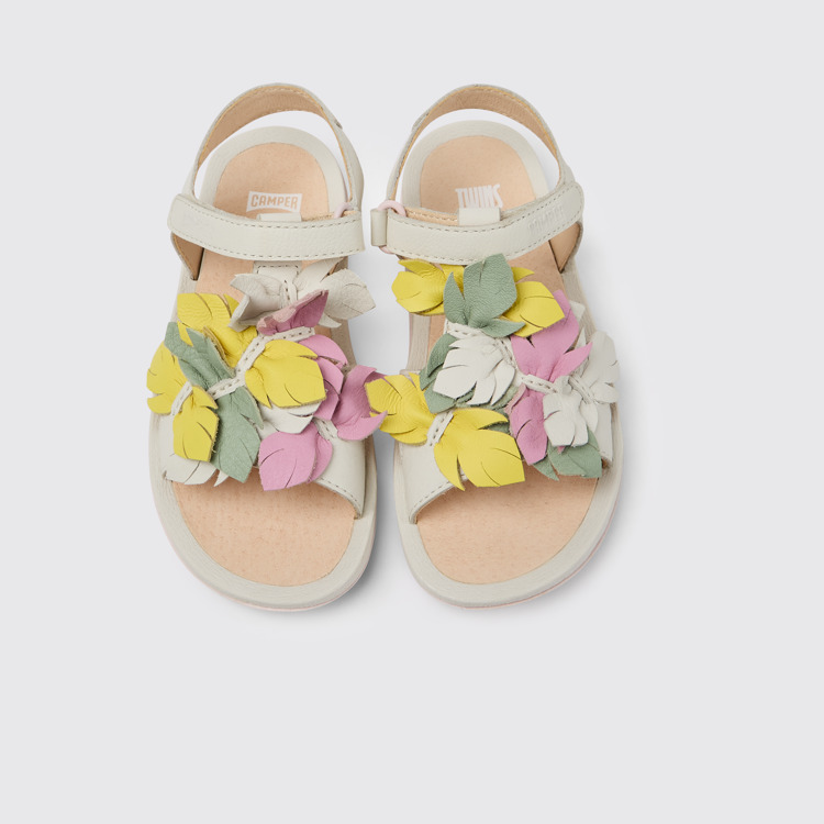 Overhead view of Twins White leather sandals for girls