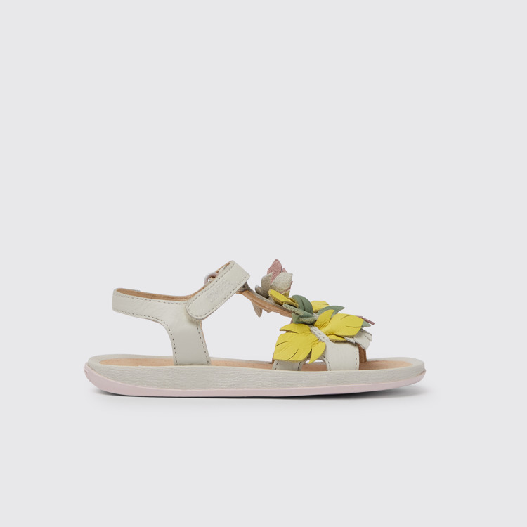 Side view of Twins White leather sandals for girls