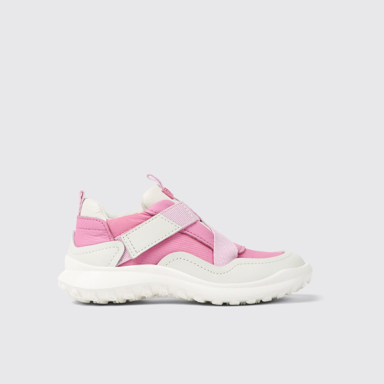 Side view of CRCLR Pink leather and textile sneakers for kids