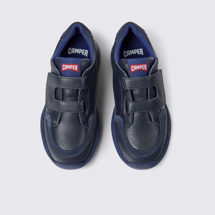 Overhead view of Driftie Navy blue leather and textile sneakers