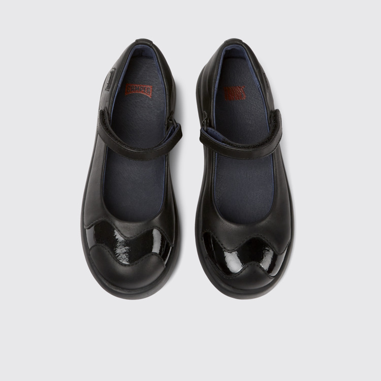 Overhead view of Twins Black leather Mary Jane flats