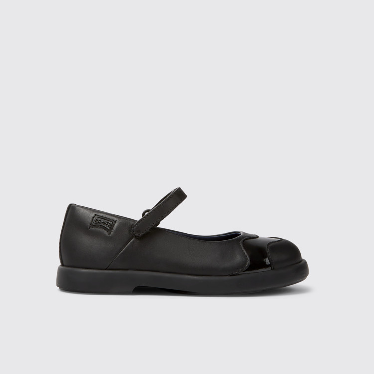 Side view of Twins Black leather Mary Jane flats