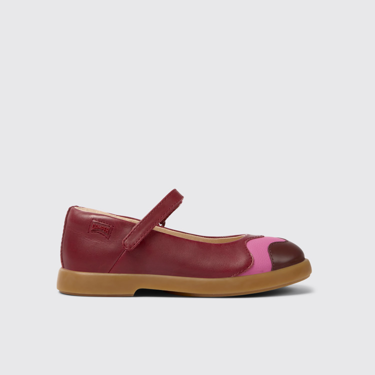 Side view of Twins Burgundy and pink leather Mary Jane flats