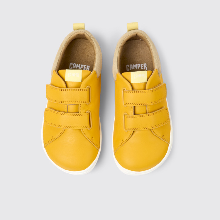 Overhead view of Peu Orange leather and nubuck shoes for kids