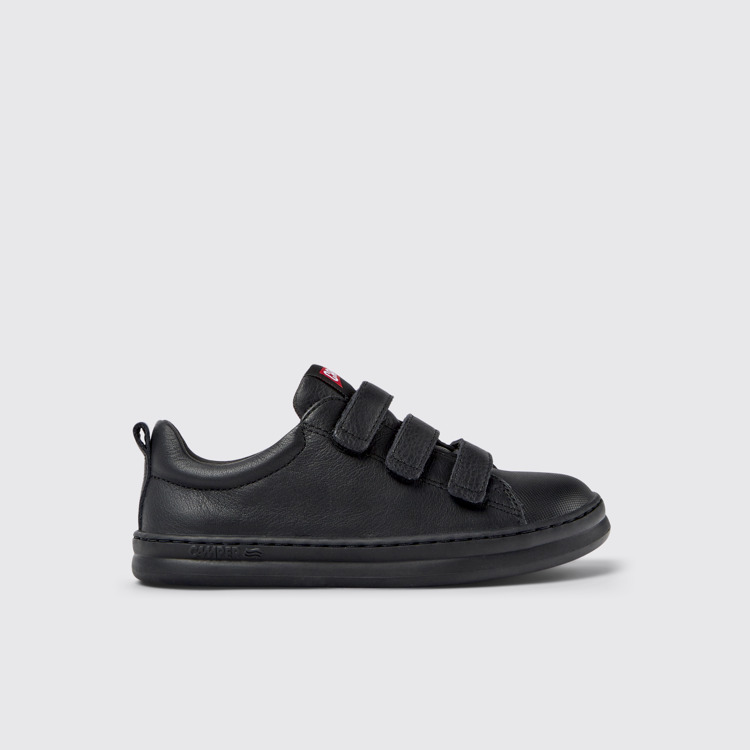 Side view of Runner Black leather and textile sneakers for kids